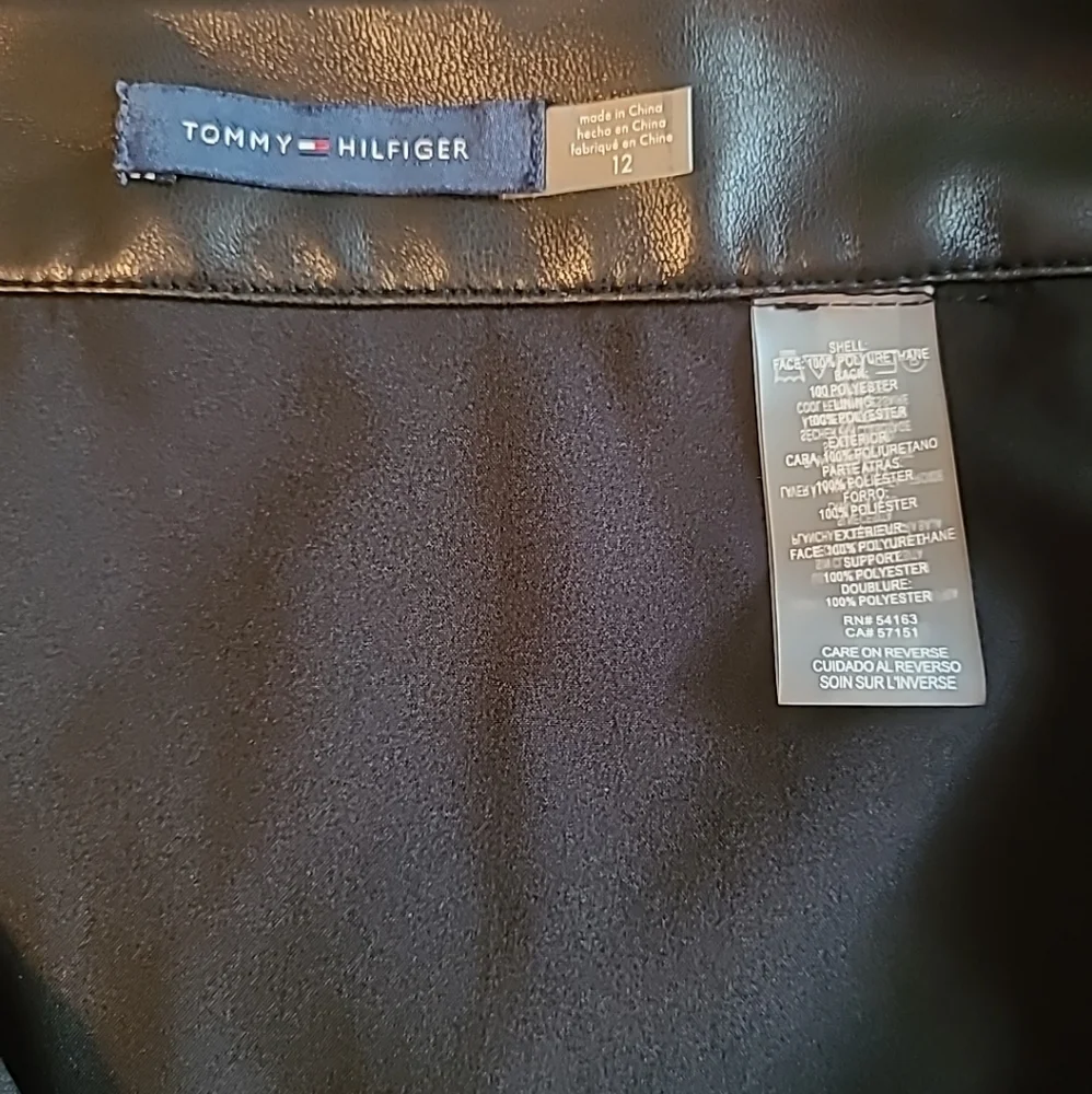Tommy Hilfiger Black Sailor Style Faux-Leather Knee-Length Skirt Sz 12 NWOT